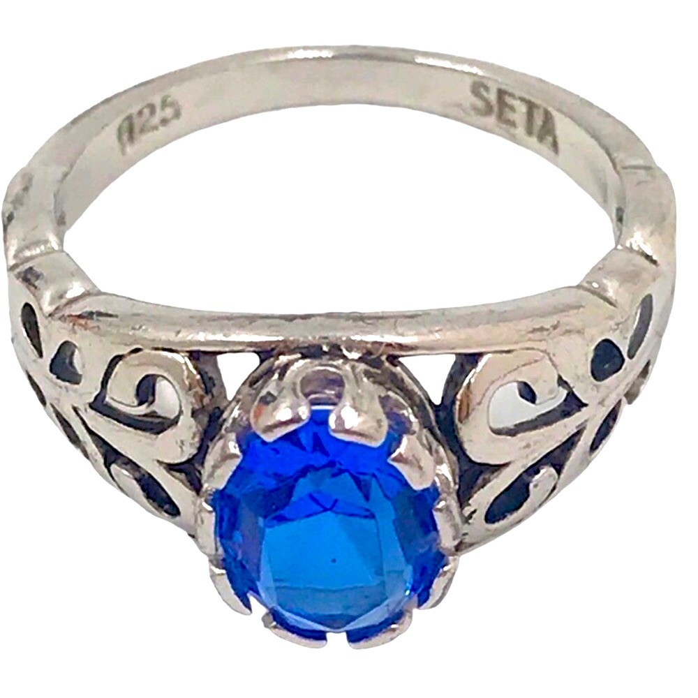 Seta Sterling Silver 925 Blue Filigree Ring Size 6